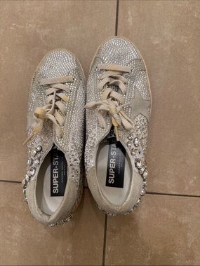 Golden Goose Crystal-Embellished Silver Superstar Sneakers - limited edition